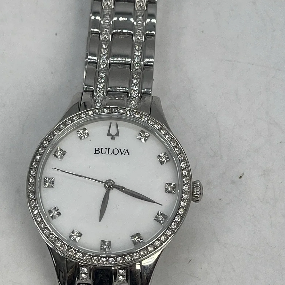Bulova 96X145 Womens Watch 32mm MOP Dial Crystals Diamond Needs Battery 7.75